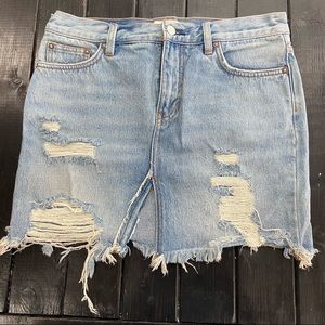 We The Free Free People Jeans Blue Denim Mini Skirt Women's 26 Boho Distressed